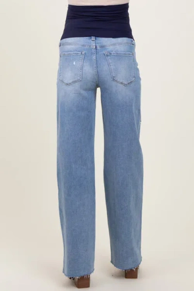 Pinkblush Distressed Open Knee Wide Leg Maternity Jeans In Brown