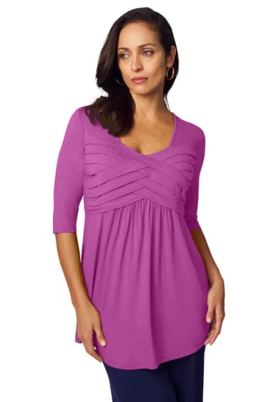 Jessica London Stretch Knit Pleated Tunic In Pink