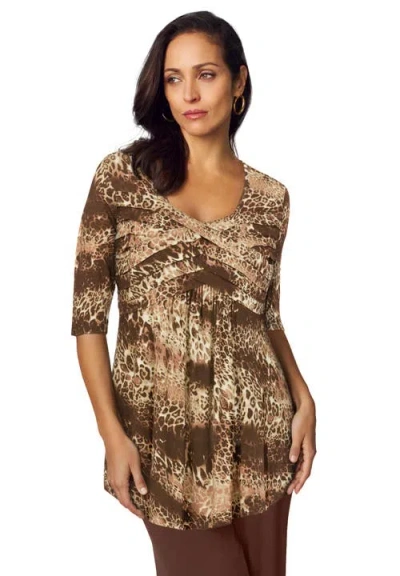 Jessica London Stretch Knit Pleated Tunic In Brown