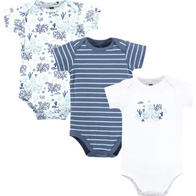 Hudson Baby Little Soft Cotton All-in-one Outfits, Set Of 3 In Blue