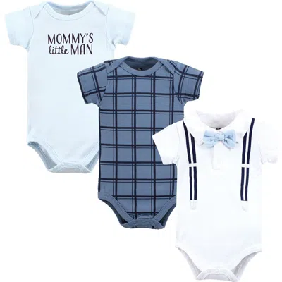 Hudson Baby Little Soft Cotton All-in-one Outfits, Set Of 3 In Blue