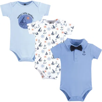 Hudson Baby Little Soft Cotton All-in-one Outfits, Set Of 3 In Blue