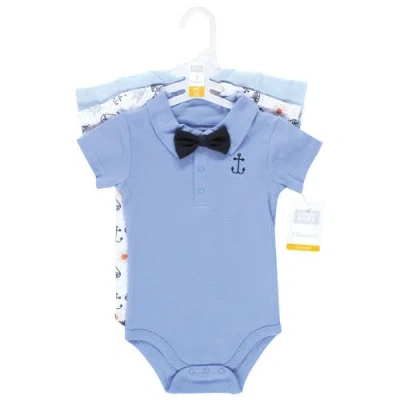 Hudson Baby Little Soft Cotton All-in-one Outfits, Set Of 3 In Blue