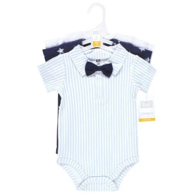 Hudson Baby Little Soft Cotton All-in-one Outfits, Set Of 3 In Blue