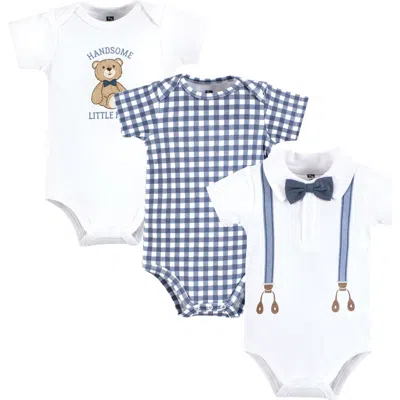 Hudson Baby Little Soft Cotton All-in-one Outfits, Set Of 3 In Blue