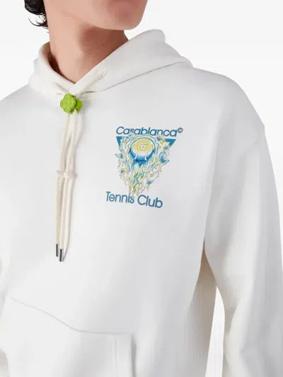 Casablanca Tennis Club Logo-print Hooded Cotton Sweatshirt In White