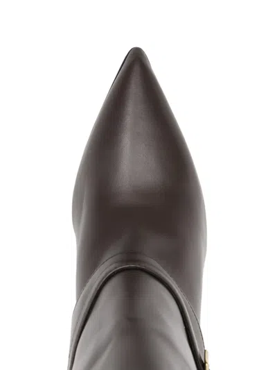 Gisel Moire Samantha Pointed Buckle Boots In Brown