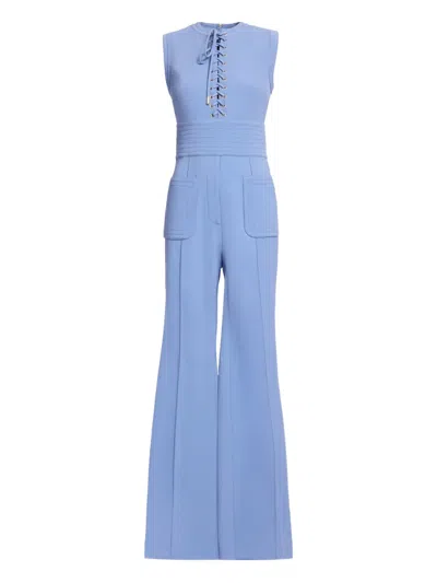 Elie Saab Lace-up Round-neck Jumpsuit In Blue