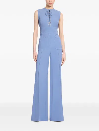 Elie Saab Lace-up Round-neck Jumpsuit In Blue