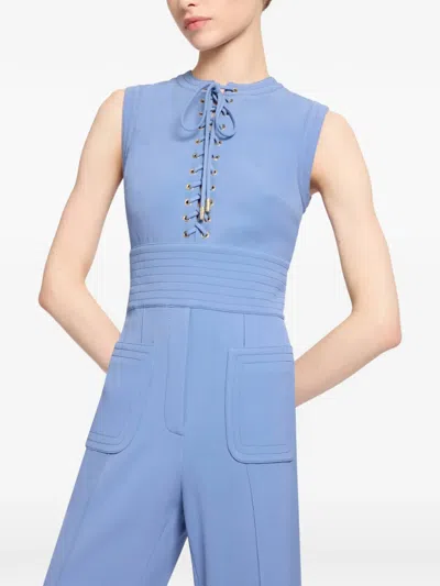 Elie Saab Lace-up Round-neck Jumpsuit In Blue