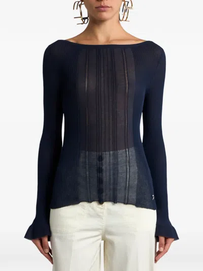 Etro See-through Jacquard Sweater In Blue