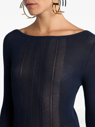 Etro See-through Jacquard Sweater In Blue