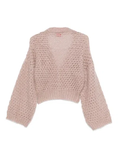 Merci Openwork Knit Buttoned Cardigan In Neutral