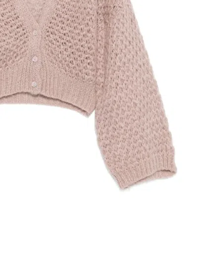 Merci Openwork Knit Buttoned Cardigan In Neutral