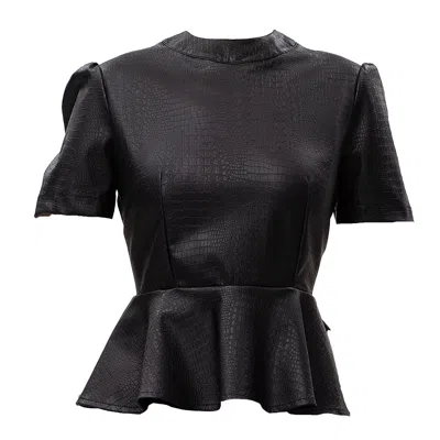 Maison Bogomil Women's Black Faux Leather Peplum Blouse In Black