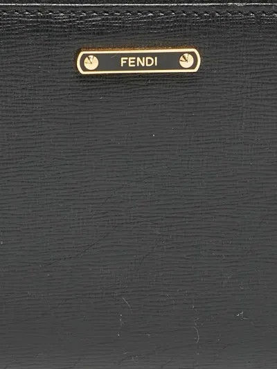 Pre-owned Fendi Top-zip Leather Wallet In Black