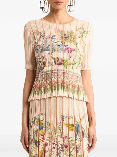 Etro Pleating Floral Top In Neutral