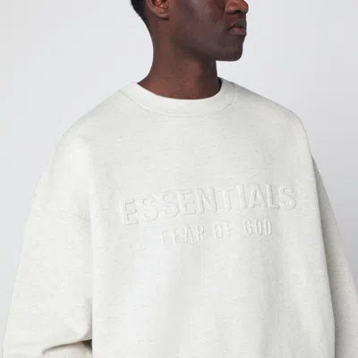 Essentials Light Grey Mélange Crewneck Sweatshirt With Logo In White
