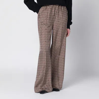 Max Mara Vischio Printed Silk Satin Wide-leg Pants In Brown
