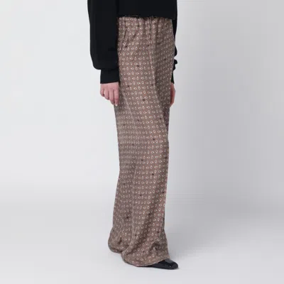 Max Mara Vischio Printed Silk Satin Wide-leg Pants In Brown