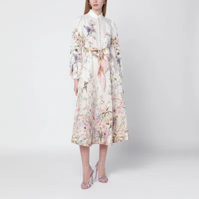 Zimmermann Rebellion Multicolor Midi Dress With Bow Detail On The Front And All-over Floral Print In Linen Woma