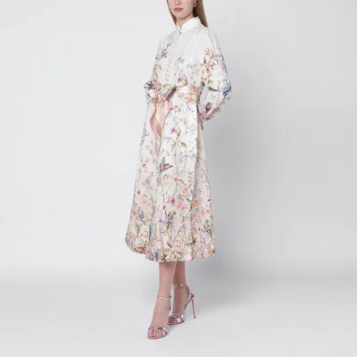 Zimmermann Rebellion Multicolor Midi Dress With Bow Detail On The Front And All-over Floral Print In Linen Woma