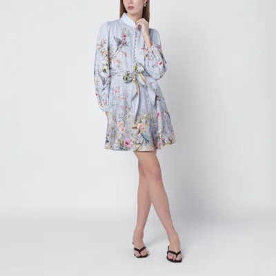 Zimmermann Rebellion Multicolor Midi Dress With Bow Detail On The Front And All-over Floral Print In Linen Woma In Blue