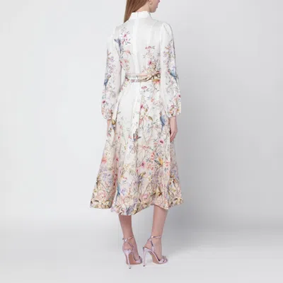 Zimmermann Rebellion Multicolor Midi Dress With Bow Detail On The Front And All-over Floral Print In Linen Woma