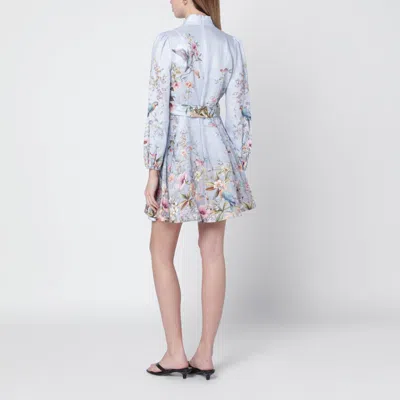 Zimmermann Rebellion Multicolor Midi Dress With Bow Detail On The Front And All-over Floral Print In Linen Woma In Blue