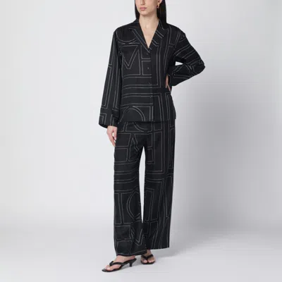 Totême Toteme Women Silk Trousers With Monogram Logo Embroidery In Multi