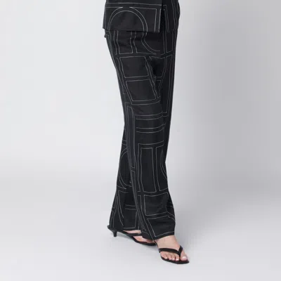 Totême Toteme Women Silk Trousers With Monogram Logo Embroidery In Multi