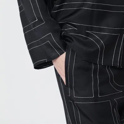 Totême Toteme Women Silk Trousers With Monogram Logo Embroidery In Multi