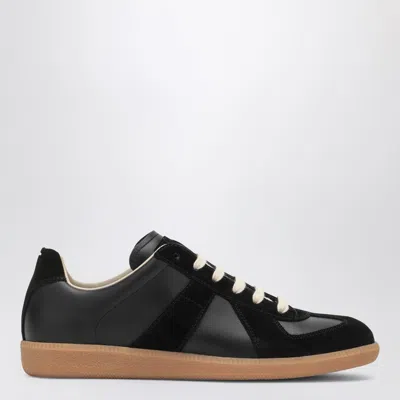 Maison Margiela Casual Low Top Sneakers With Suede Panels In Black