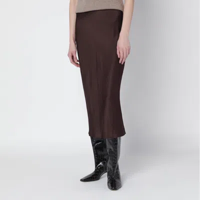 Anine Bing Brown Silk Bar Midi Skirt In Brown