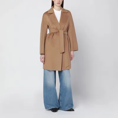 Max Mara Camel Wrap Coat In Cashmere And Wool In Brown