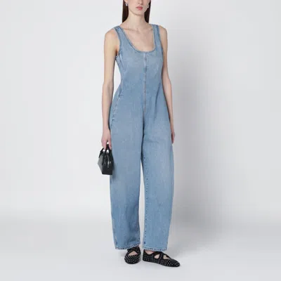 Alaïa Rounded Denim Jumpsuit In Washed Blue In Blue