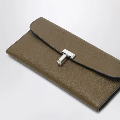 Totême Taupe Grained-leather T-lock Wallet In Gray