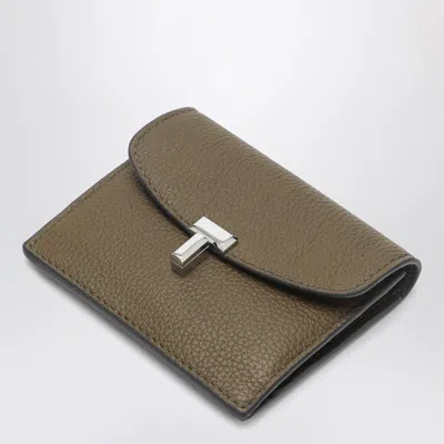 Totême Taupe Grained-leather T-lock Card Holder In Gray