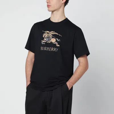 Burberry Equestrian Knight Cotton T-shirt In Black