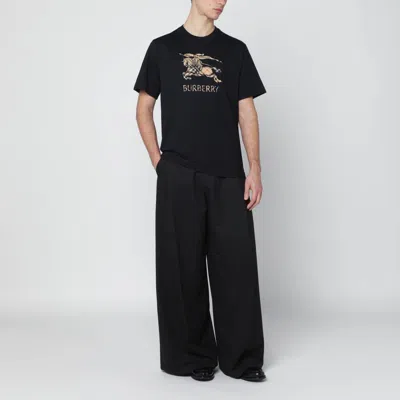 Burberry Equestrian Knight Cotton T-shirt In Black