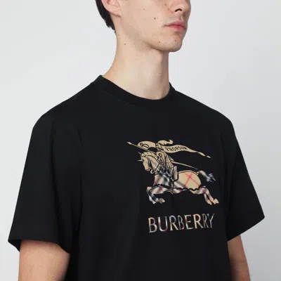 Burberry Equestrian Knight Cotton T-shirt In Black
