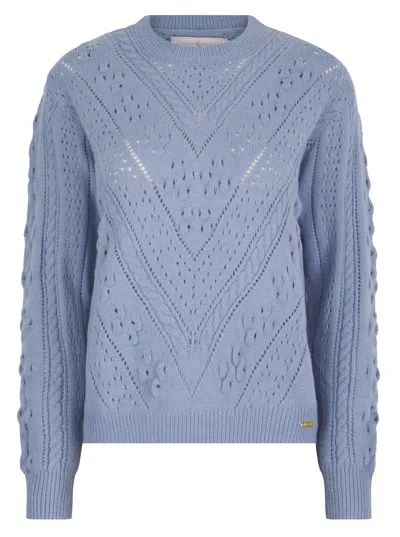Hortons England Women's Newquay Pointelle Knit Jumper Powder Blue In Blue