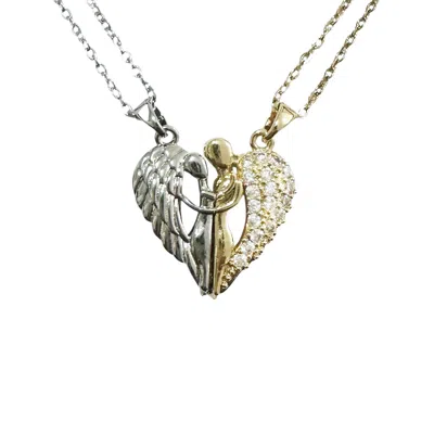 The Gala Women's Gold / Silver Two-tone Magnetic Angel Heart Couple Pendant Necklace In Multi