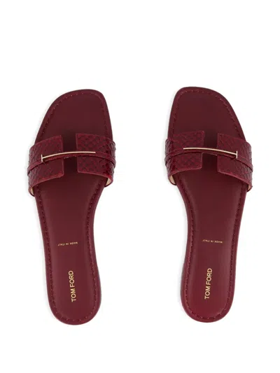 Tom Ford Textured-strap Buckle Flat In Red