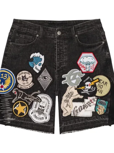 Godspeed Patchwork Denim Shorts In Black