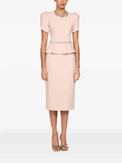 Jenny Packham Vienna Embellished Puff-sleeve Midi Dress In Neutral