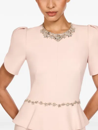 Jenny Packham Vienna Embellished Puff-sleeve Midi Dress In Neutral