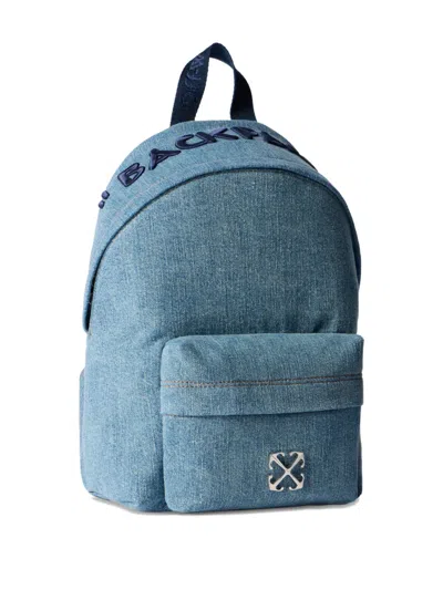 Off-white Jitney Backpack Quote Denim In Blue