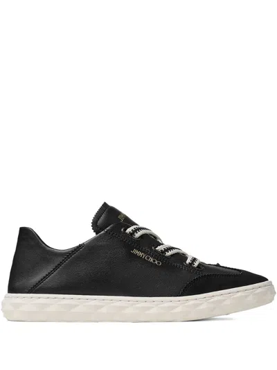 Jimmy Choo Diamond Light Leather Sneakers Contrast Sole In Black
