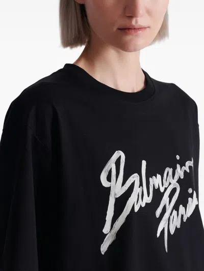 Balmain Logo Cotton T-shirt In Black